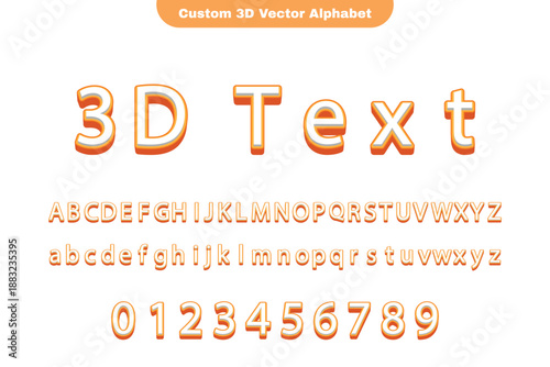 Custom 3d vector alphabet set with uppercase lowercase letters and numeric characters in orange outline style isolated on white background for creative design projects