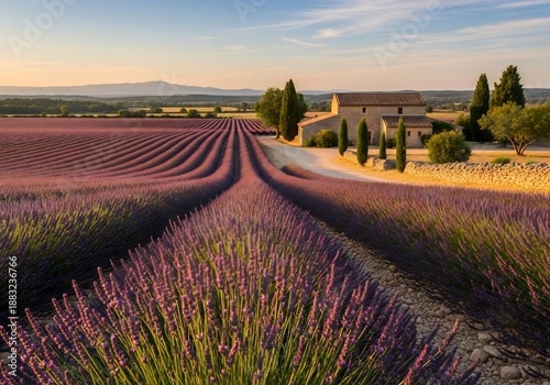Valensole Lavender Fields at Golden Hour — Panoramic Provence Landscape