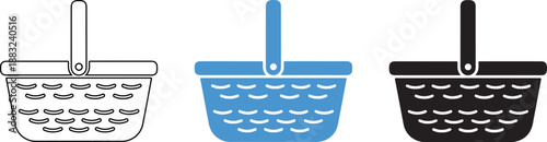 Collection of Three Baskets in Different Colors for Shopping