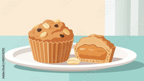 Two delicious baked goods with oat topping sit on a white plate