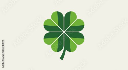 Green Four-Leaf Clover Symbol of Luck and Prosperity, Isolated on a Light Background