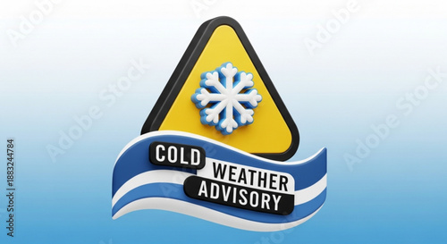 Cold Weather Advisory Warning Sign with Snowflake on Yellow Triangle