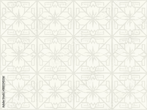 Elegant geometric floral pattern with a subtle, light beige tone, evoking a sense of calm and refined beauty for decorative purposes