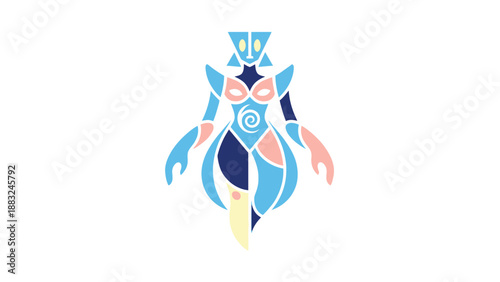 Abstract digital art of a humanoid figure with geometric shapes and vibrant colors.