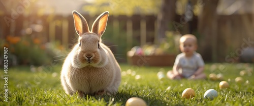 Giant rabbit in sunny backy...