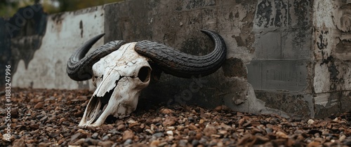 Close-up of old buffalo sku...