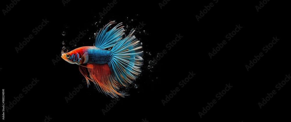Fototapeta premium Siamese fighting fish in various colors on black background