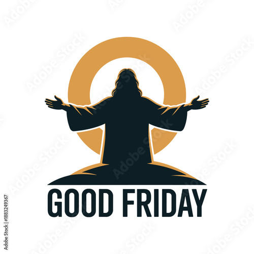 Silhouette of Jesus Christ with Open Arms and Golden Halo for Good Friday Concept