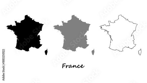 France map set. France silhouette, gray, and outline map vector. Set of France map on white background