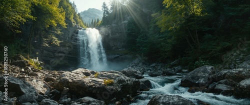 Mountain waterfall amidst a...