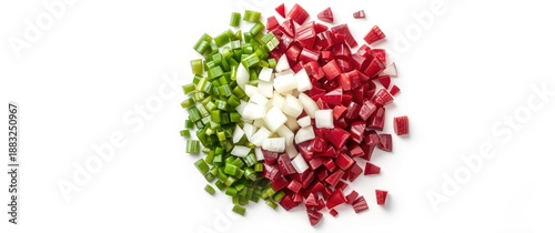 Pile of diced red, green, a...