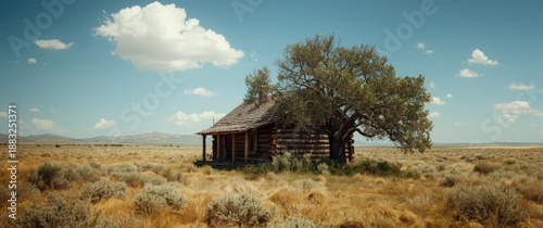 Log Cabin Under Clear Blue ...