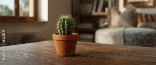 Potted Cactus Placed on a T...
