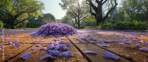 Lisbon park with fallen pur...