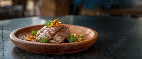 Raw sour pork served on a w...