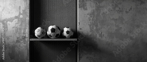 Soccer balls in black and w...