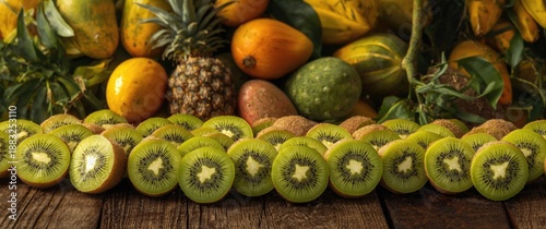 A large amount of sliced kiwi