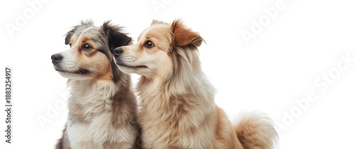 A pair of dogs looking towa...