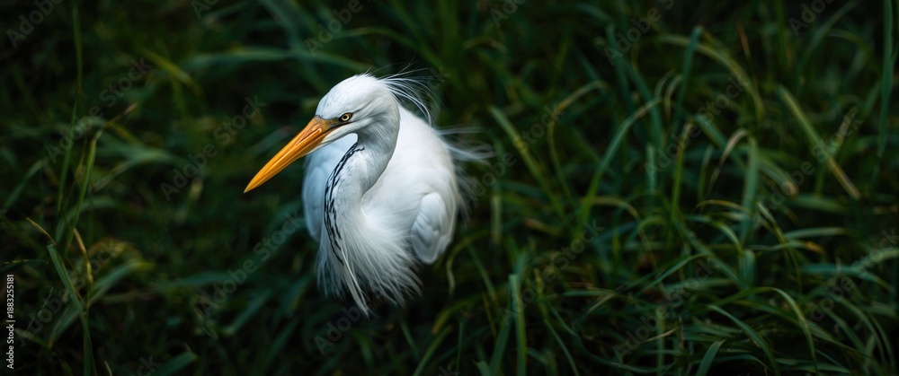 Naklejka premium Top view of Australian white heron featuring yellow beak