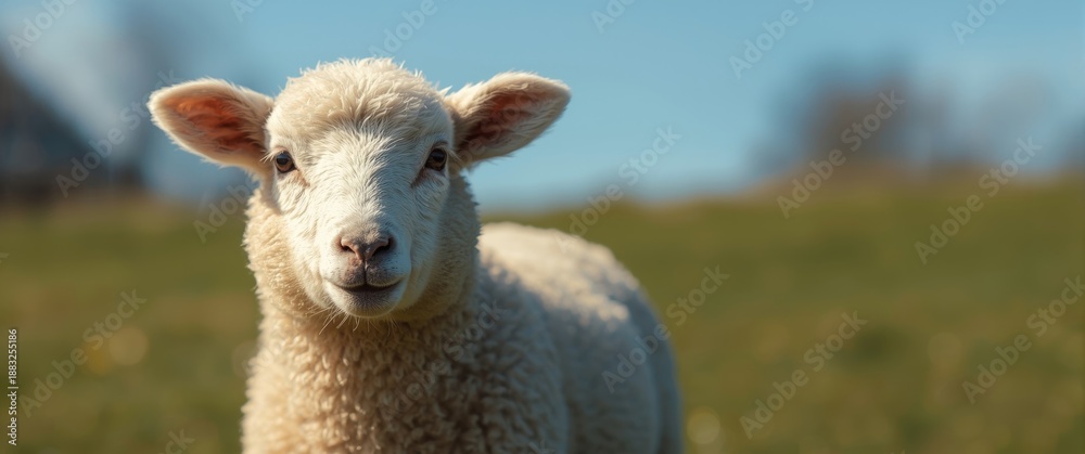 Obraz premium Wooly young sheep with bleating sound captured in portrait