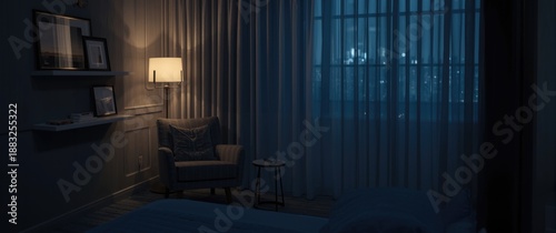 Empty bedroom illuminated b...