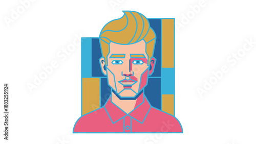 Artistic illustration of a man with blonde hair and a serious expression, portrait style.