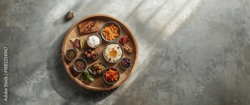Top view of wooden tray on ...