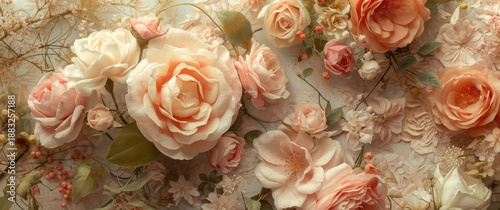 Delicate roses in bloom aga...