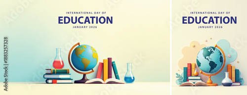 Flat illustration education day background, internasional day of education background for social media template design