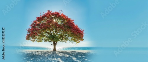 Tree with red and green lea...