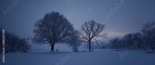 Black Trees in Winter, Snow...