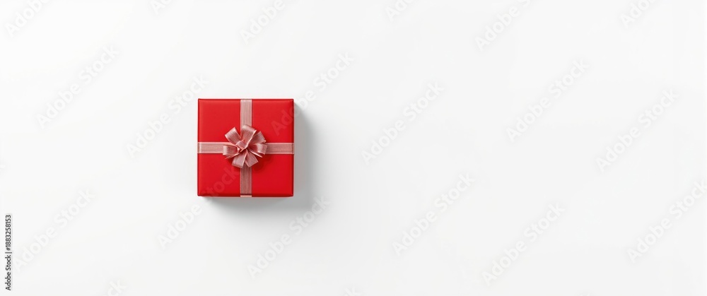 Obraz premium Overhead view of a red gift box with lid open, isolated on white background. Gift box idea