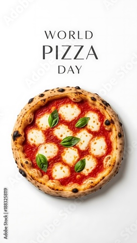 Celebrating World Pizza Day with freshly baked pizza on a clean white surface