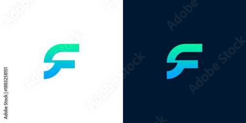 Sleek and dynamic letter F logo icon in a gradient of blue and green, ideal for modern business branding, digital services, or innovative startups
