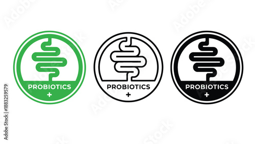 Three probiotics logos with green and black color schemes on a white background