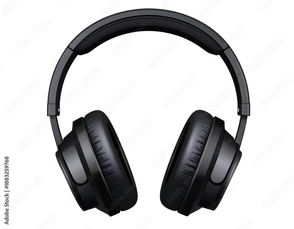 Fototapeta premium A frontal view of a sleek, over-ear audio device. The headphones have large, cushioned earcups and a padded headband