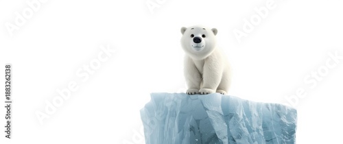 Ice-bound polar bear standing against a white backdrop