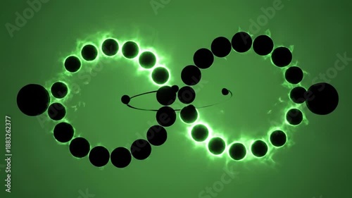 Infinity symbol made of circles on a green abstract background, representing endless possibilities.