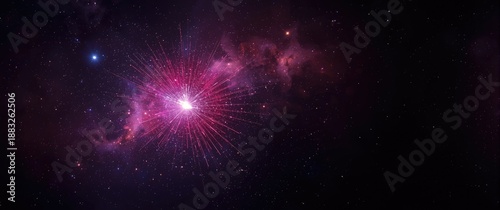 Visualization of red blue fireworks depicting big bang galaxy abstract cosmic background celestial universe beauty and light speed eon glow purple stars cosmos ultraviolet infrared light outer space