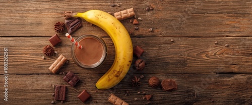 Chocolate milk in a glass w...