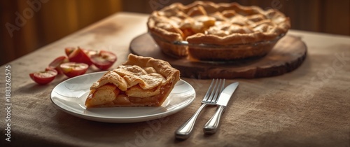 Slice of tasty apple pie se...