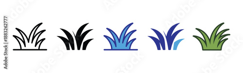 Vector illustration icon collection of four different colored grass or plant icons in various styles and colors