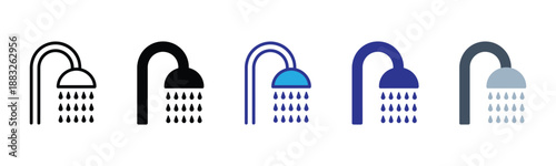 Vector illustration icon collection of various shower head icons in different colors and styles