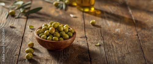 Green olives served in a bo...