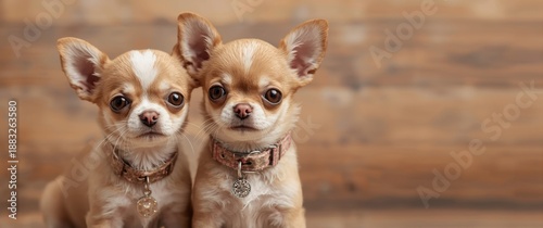Chihuahua puppies, a pair, with dog-collars