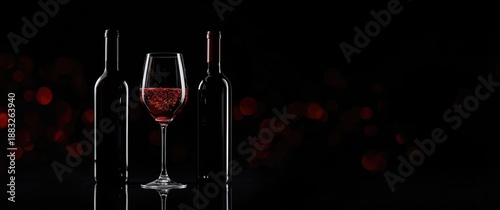 Elegant wine glass and bott...