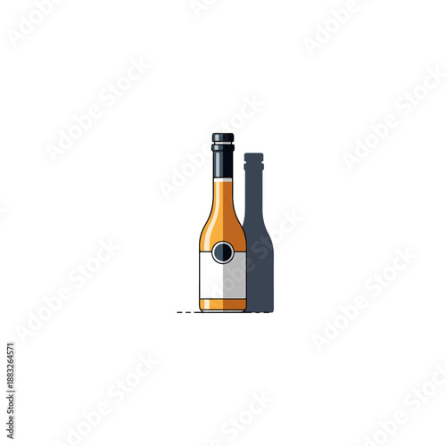 Elegant Bottle of Amber Liquid with Label and Shadow.