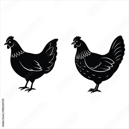 set of hen silhouette vector