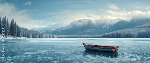 Mountain lake featuring a f...