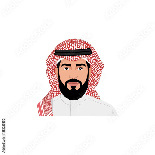 Illustration of man wearing traditional keffiyeh headscarf.